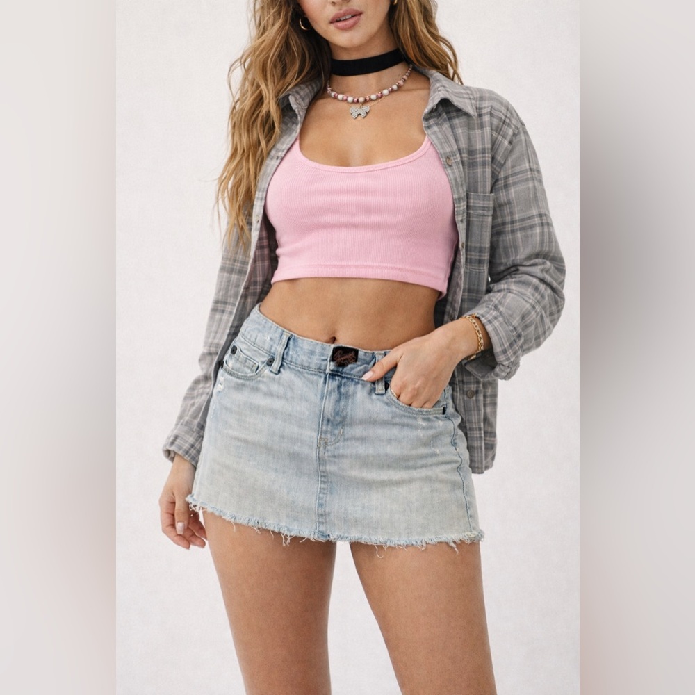 Aeropostale Vintage 90s Y2K Distressed Denim Micro Mini Skirt Sz. 9/10